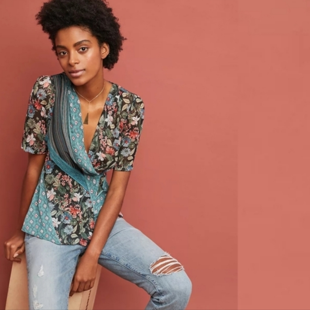 Anthropologie Tiny -Lovely Patchwork Wrap Top